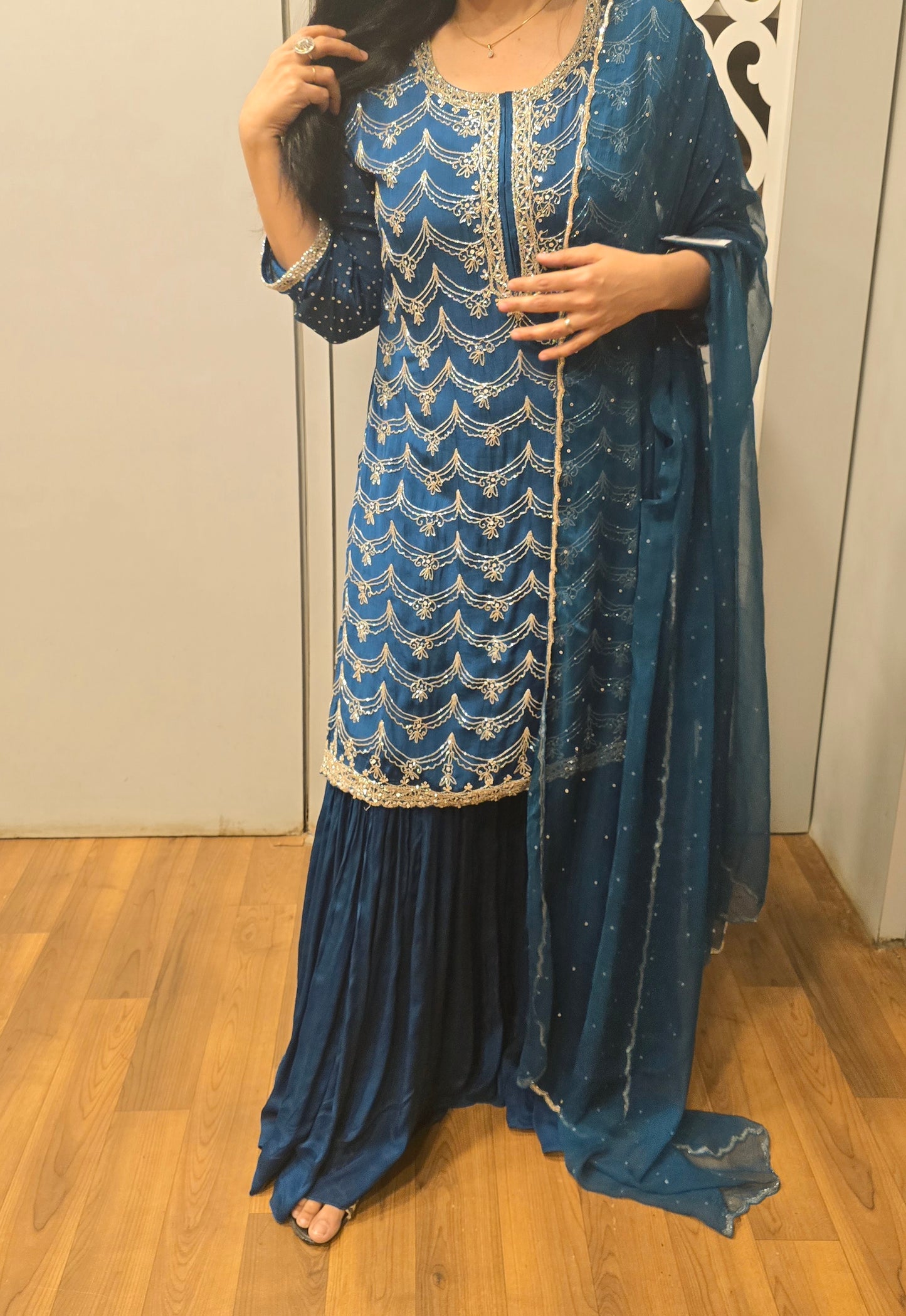 Elegant Teal Blue Sharara Suit Set