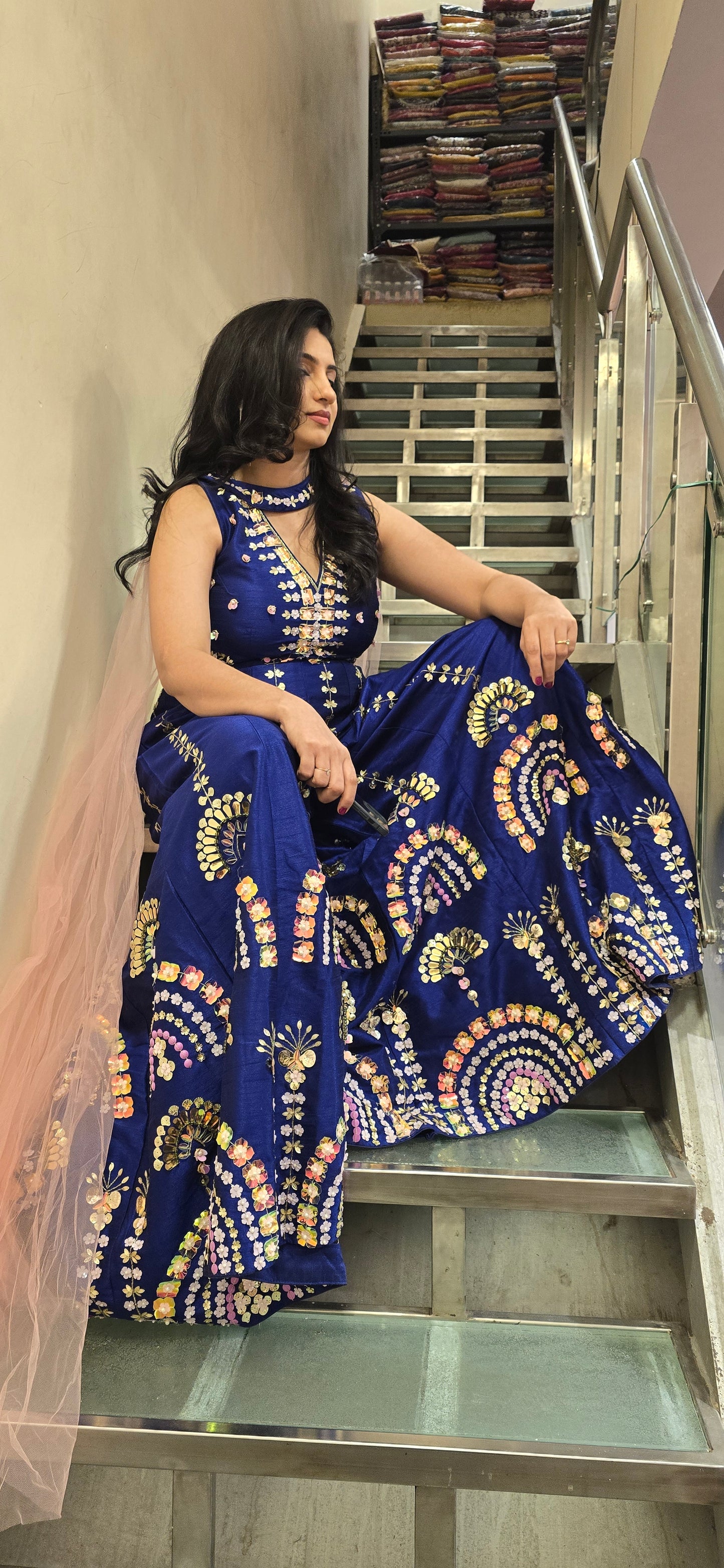 Royal Blue Mirror Work Palazzo Set