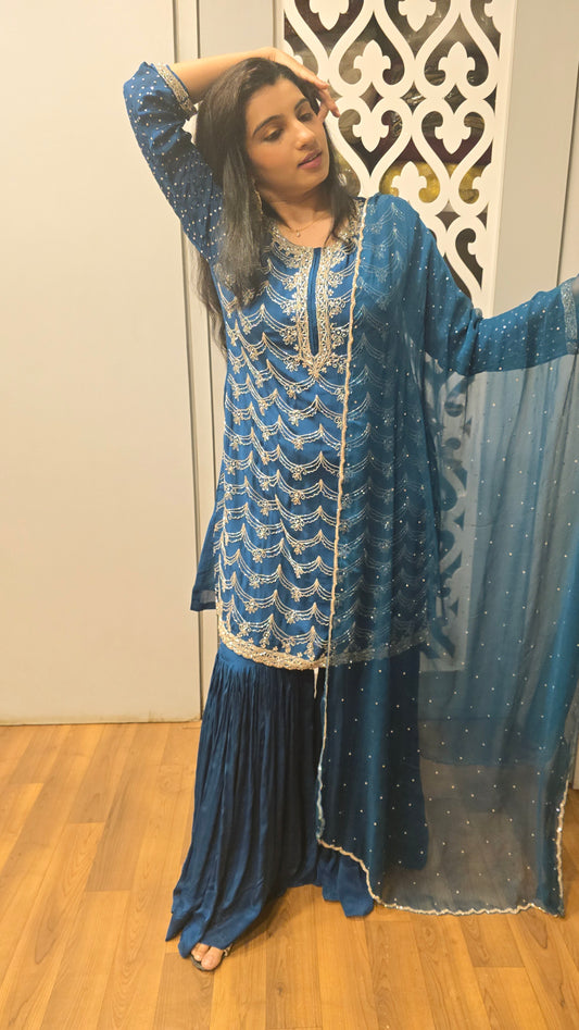 Elegant Teal Blue Sharara Suit Set