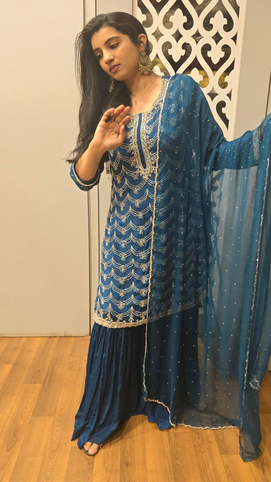 Elegant Teal Blue Sharara Suit Set