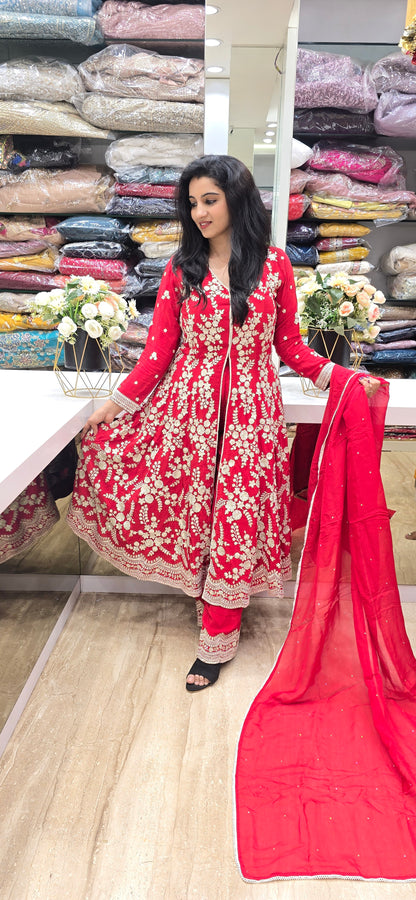 Scarlet Bloom Embroidered Sharara Set