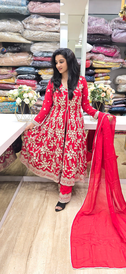 Scarlet Bloom Embroidered Sharara Set