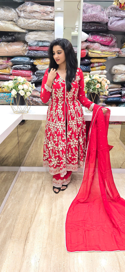 Scarlet Bloom Embroidered Sharara Set