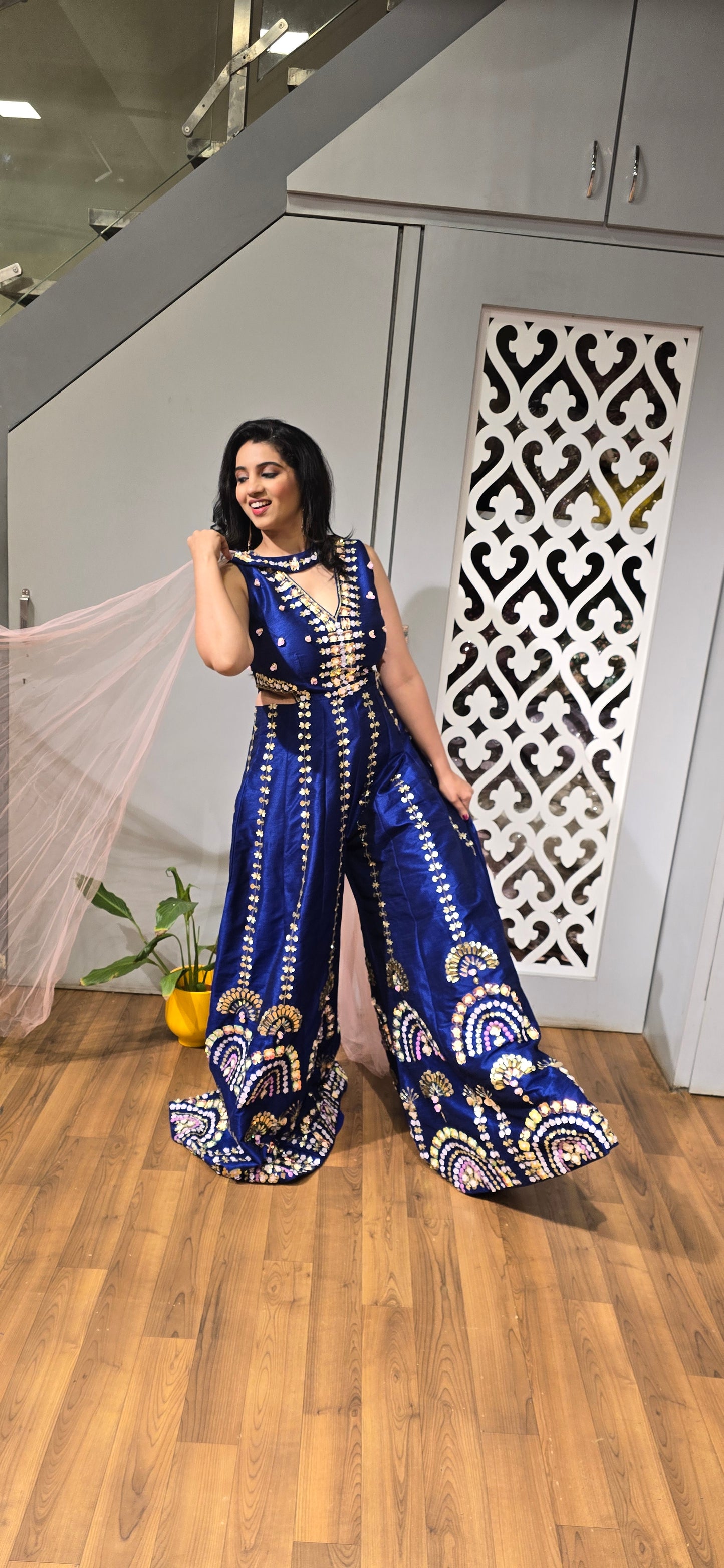 Midnight Mirror Glam Palazzo Set