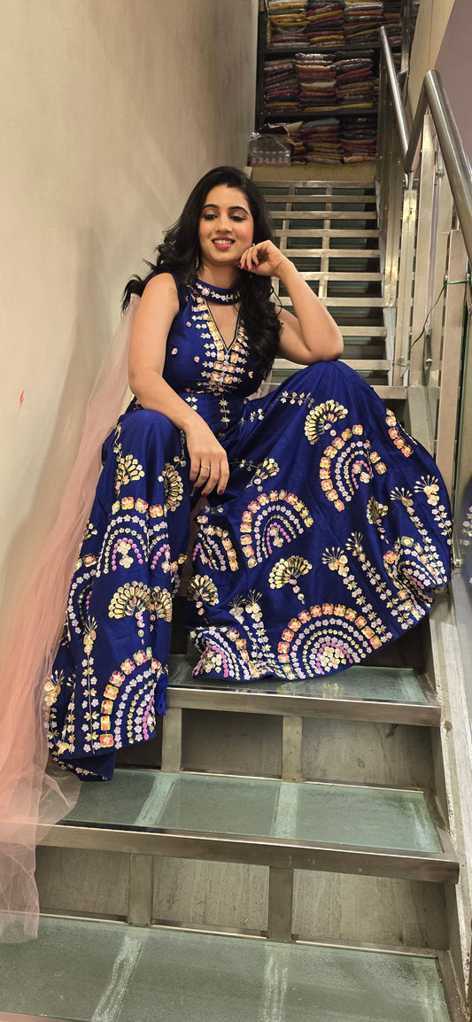 Royal Blue Mirror Work Palazzo Set