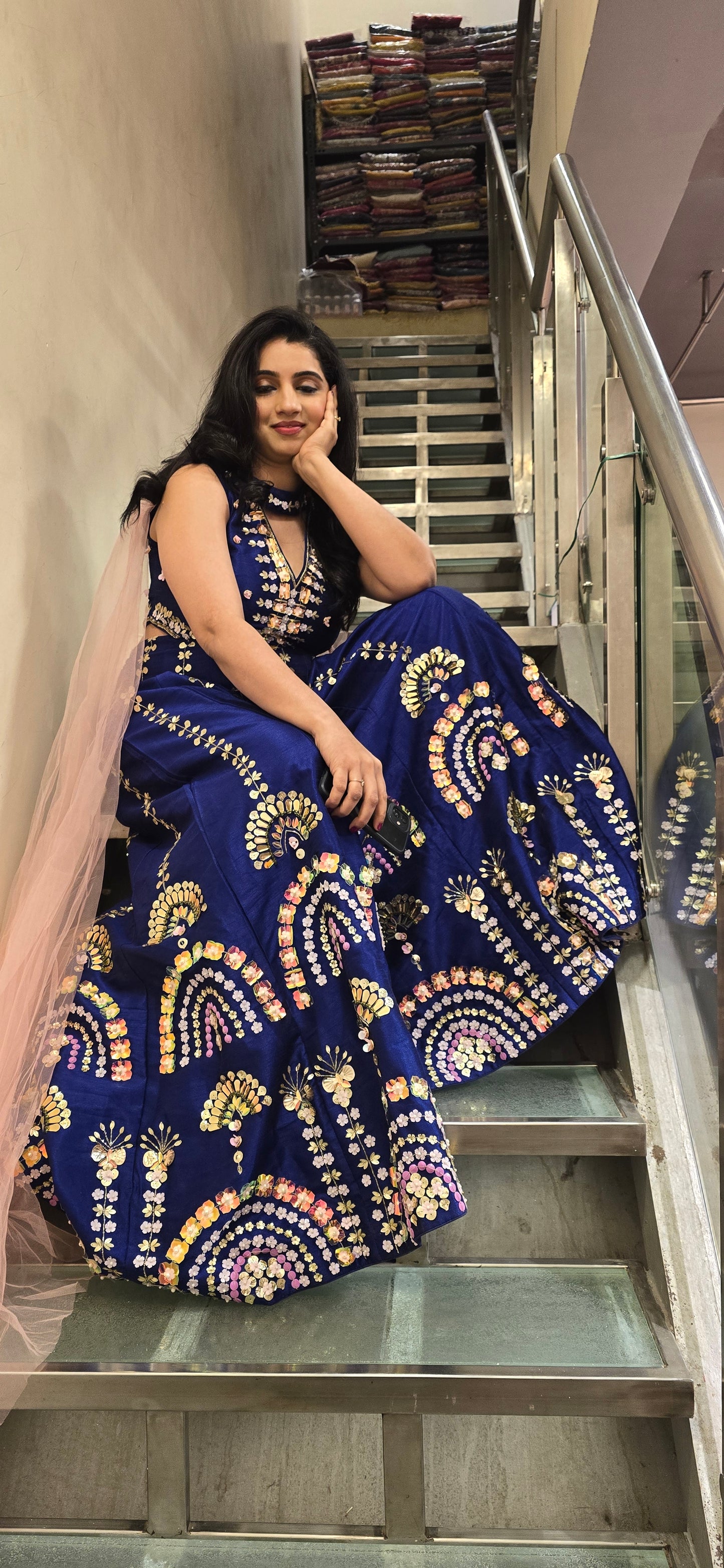 Royal Blue Mirror Work Palazzo Set