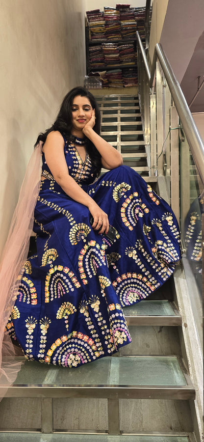 Royal Blue Mirror Work Palazzo Set