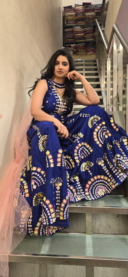 Royal Blue Mirror Work Palazzo Set