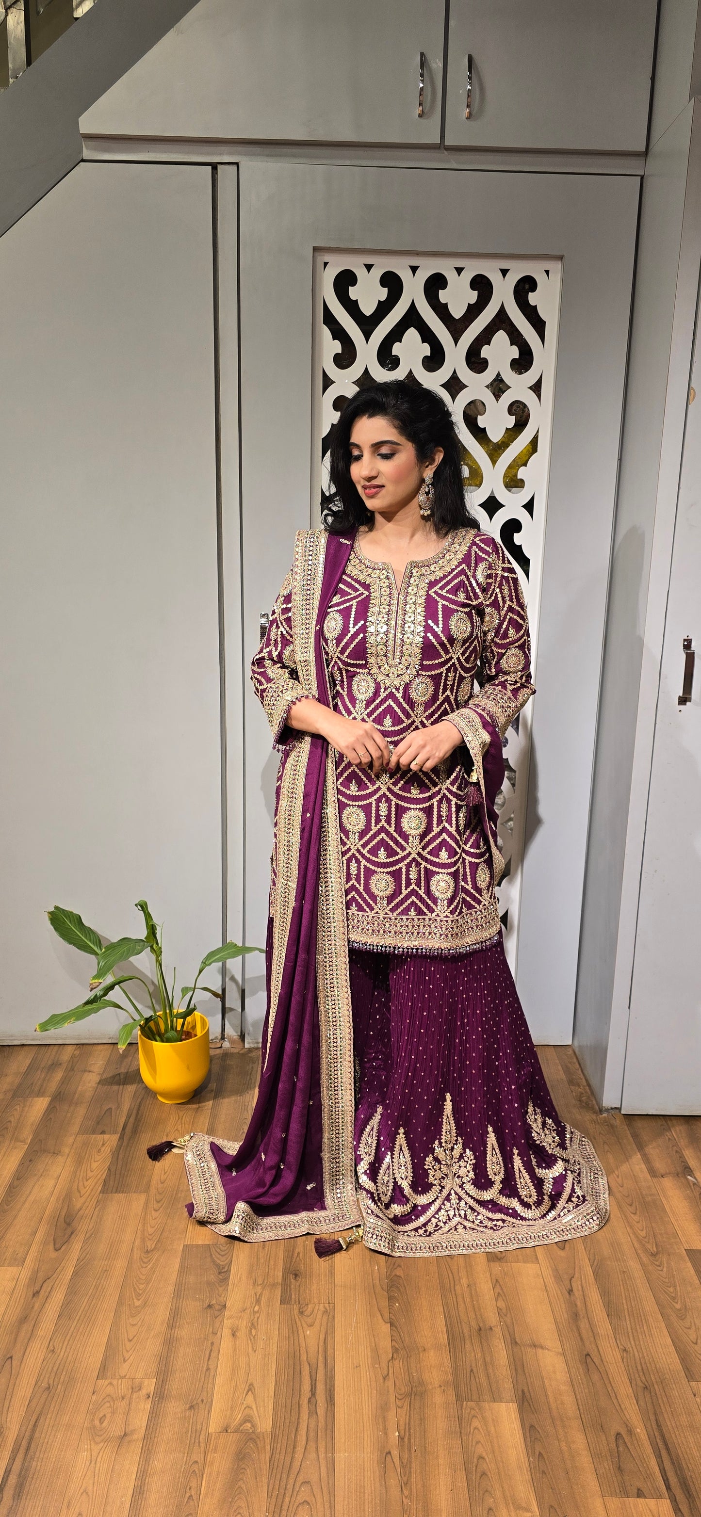 Royal Purple Sharara Suit with Heavy Zari Embroidery