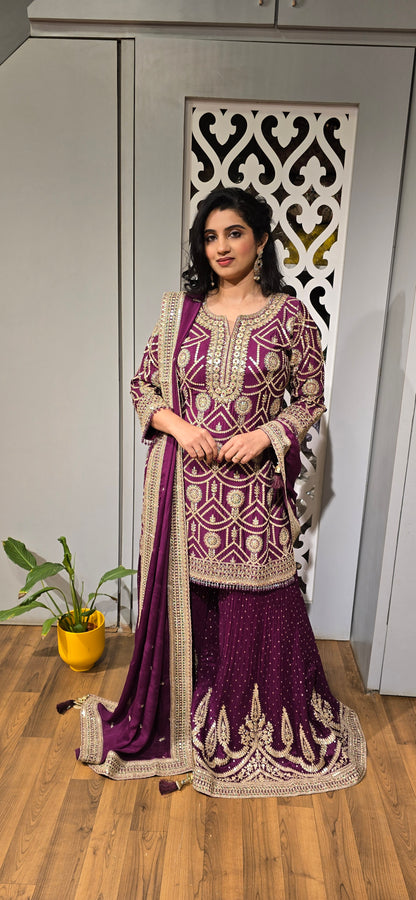 Royal Purple Sharara Suit with Heavy Zari Embroidery