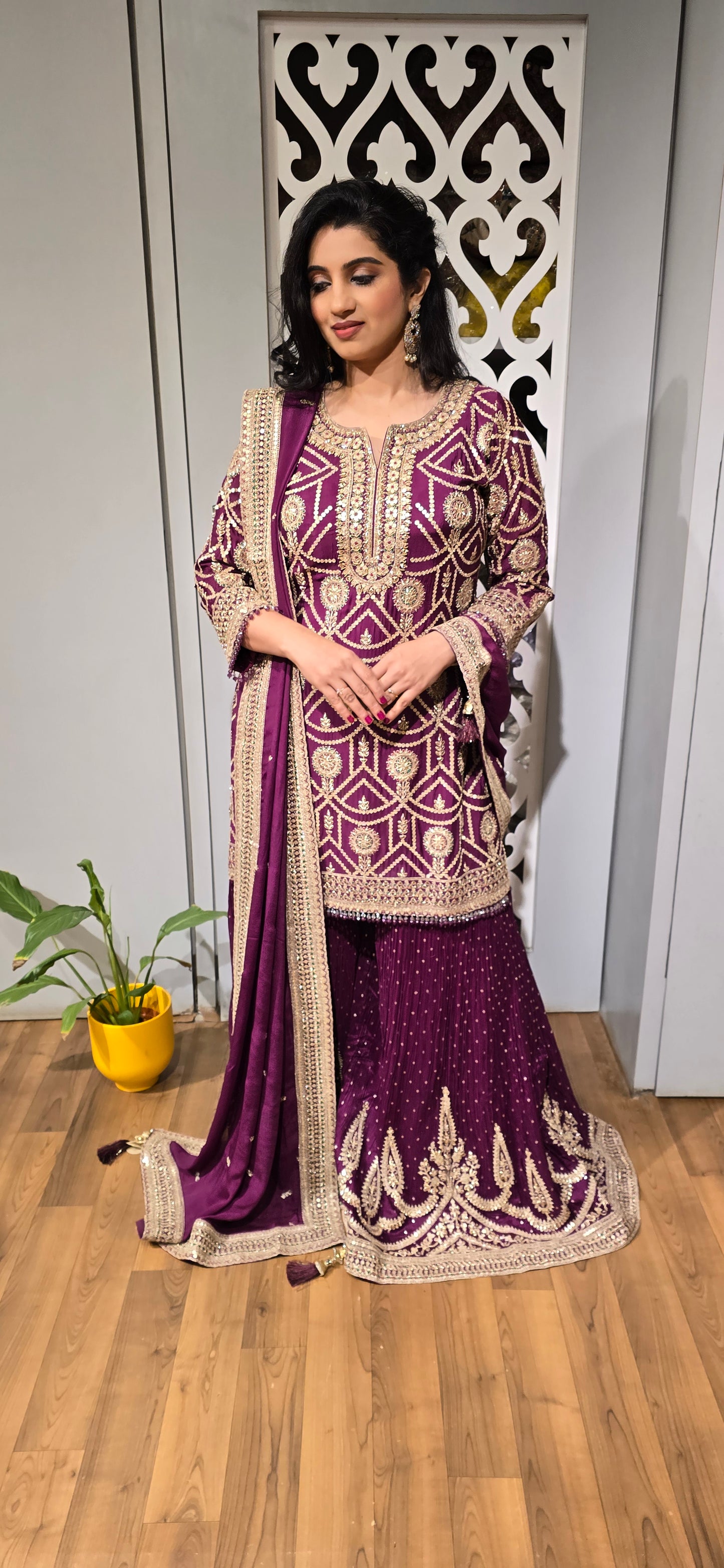 Royal Purple Sharara Suit with Heavy Zari Embroidery