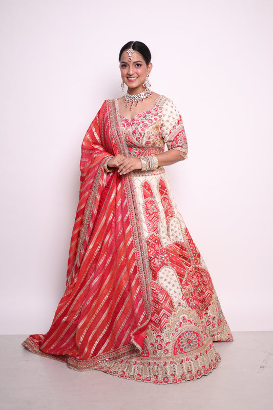 Regal Red & Ivory Embroidered Bridal Lehenga Set