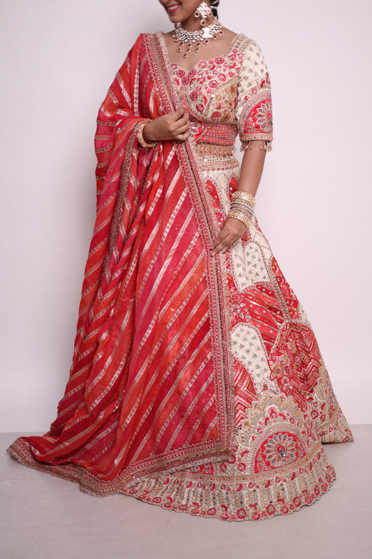Regal Red & Ivory Embroidered Bridal Lehenga Set