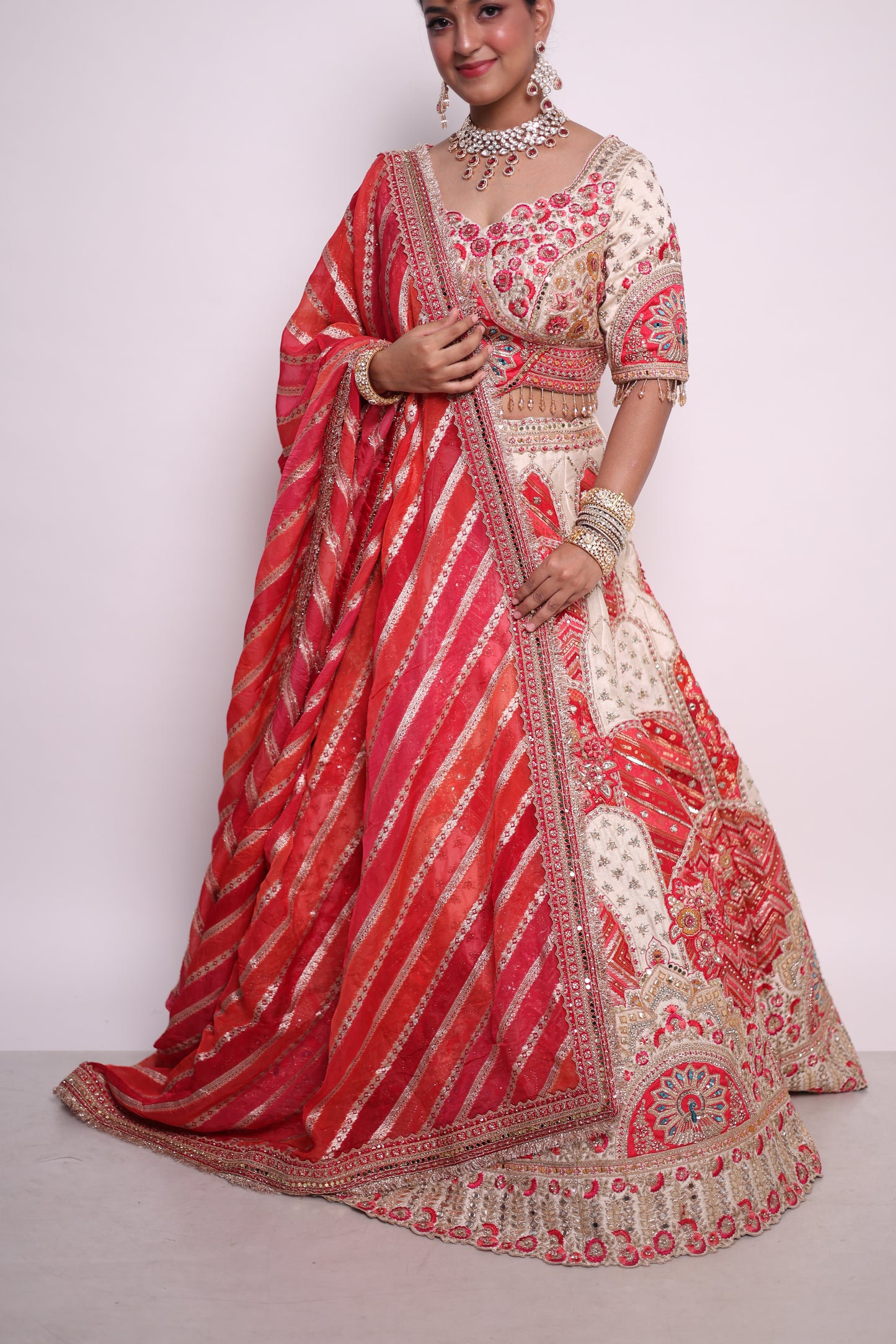 Regal Red & Ivory Embroidered Bridal Lehenga Set