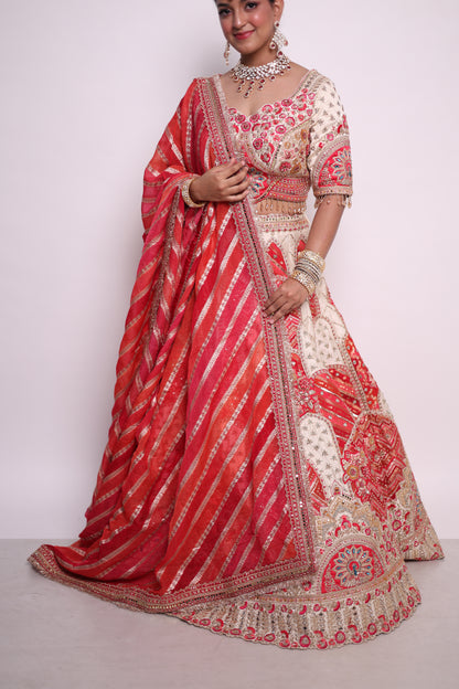 Regal Red & Ivory Embroidered Bridal Lehenga Set