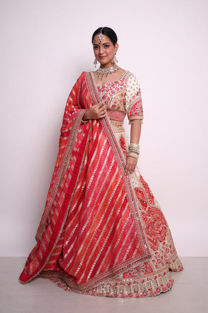 Regal Red & Ivory Embroidered Bridal Lehenga Set
