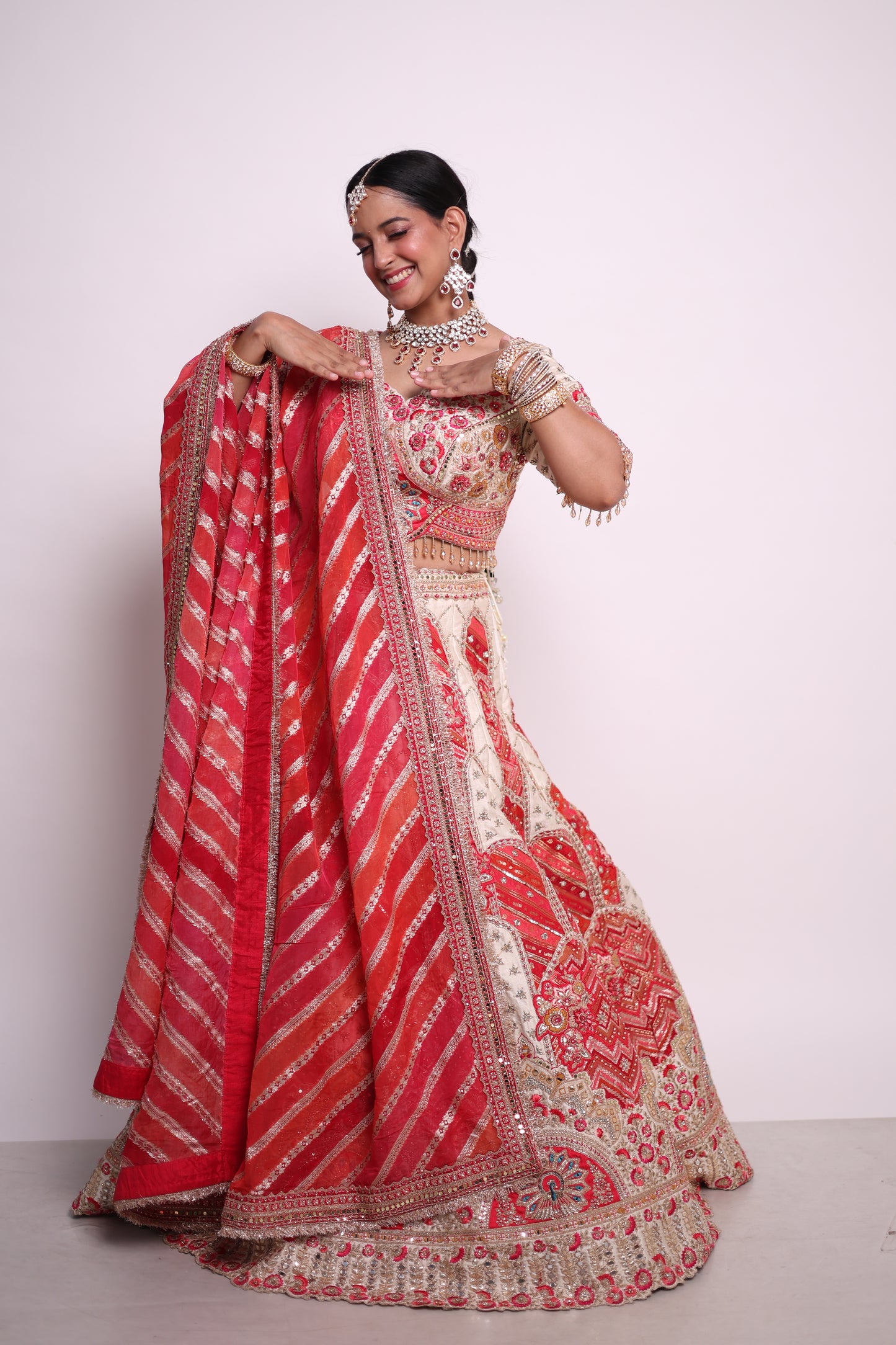 Regal Red & Ivory Embroidered Bridal Lehenga Set