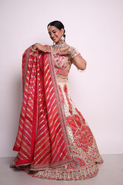 Regal Red & Ivory Embroidered Bridal Lehenga Set